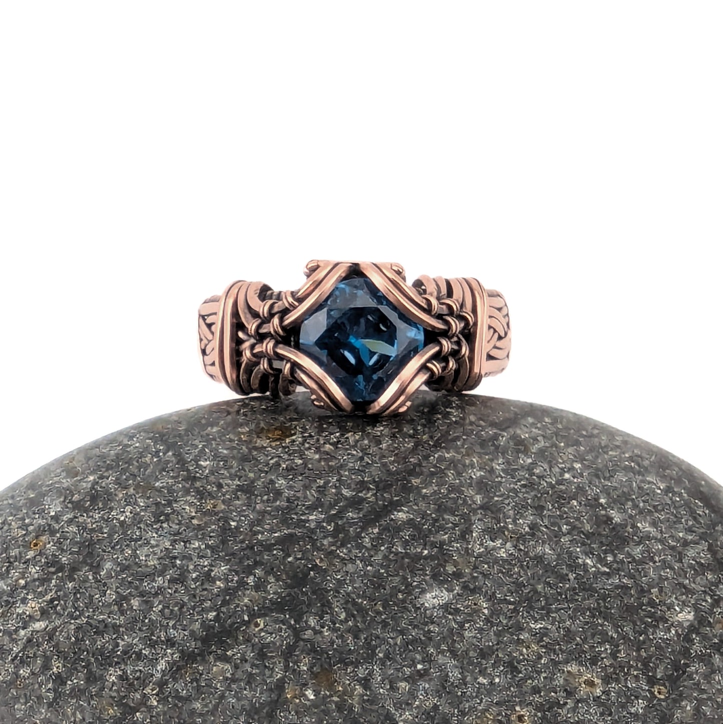 Lab Blue Topaz - Copper Brilliant Ring - Size 13.5