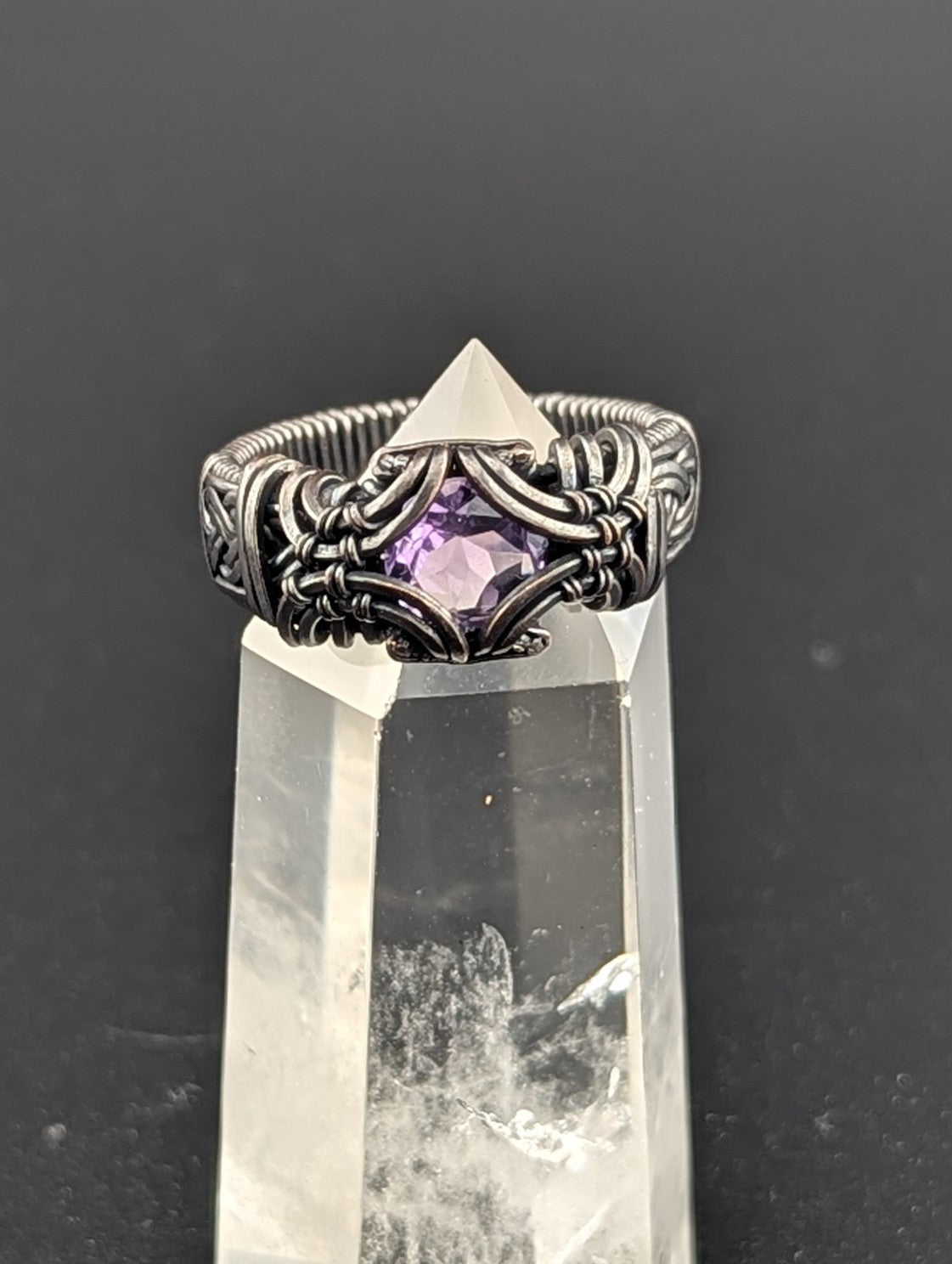 Wire Wrapped Lavender Cubic Zirconia Handmade Copper Ring Size 12.5