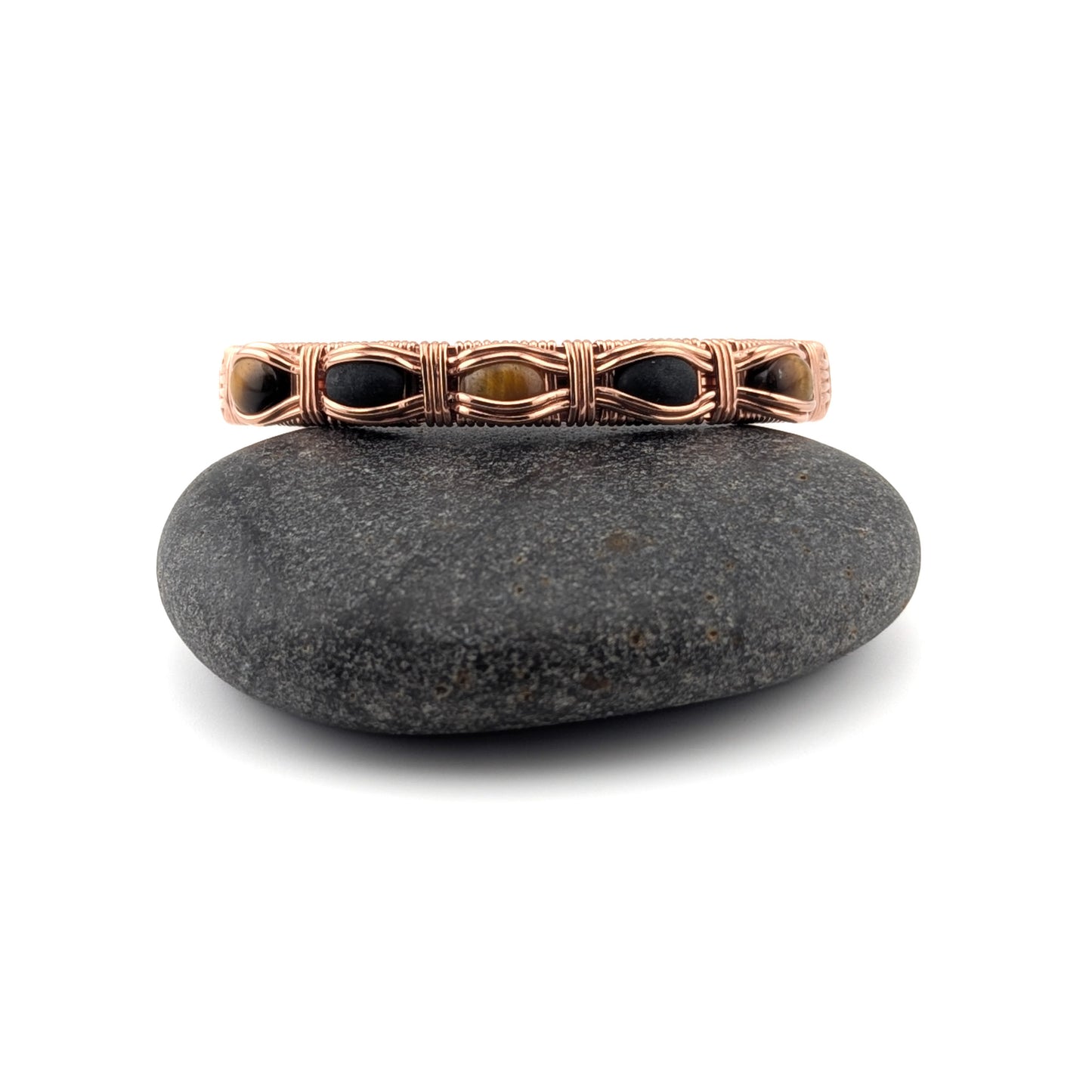 Tigers Eye and Onyx Copper Bangle Bracelet