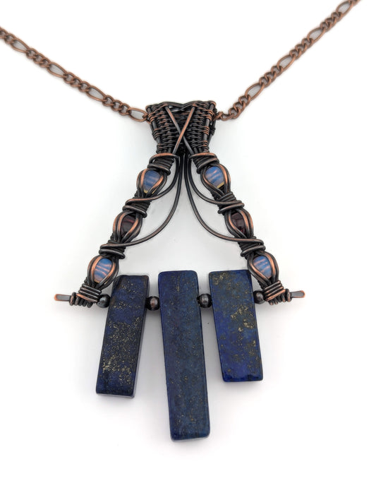 "Glory Days" - Lapis Lazuli, Garnet, Opalite Copper Pendant