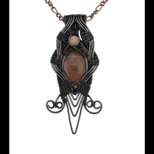Sun/Moon Stone & Opal - Copper Pendant - "Syzygy"