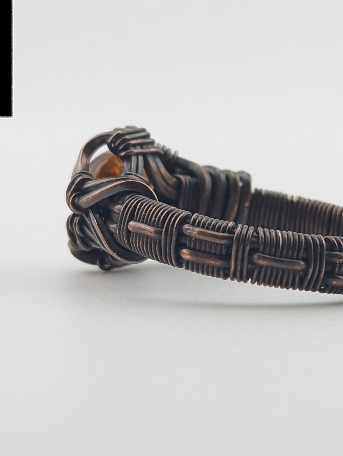 Sunset Stone Glass and Copper Wire Wrapped Ring Size 9