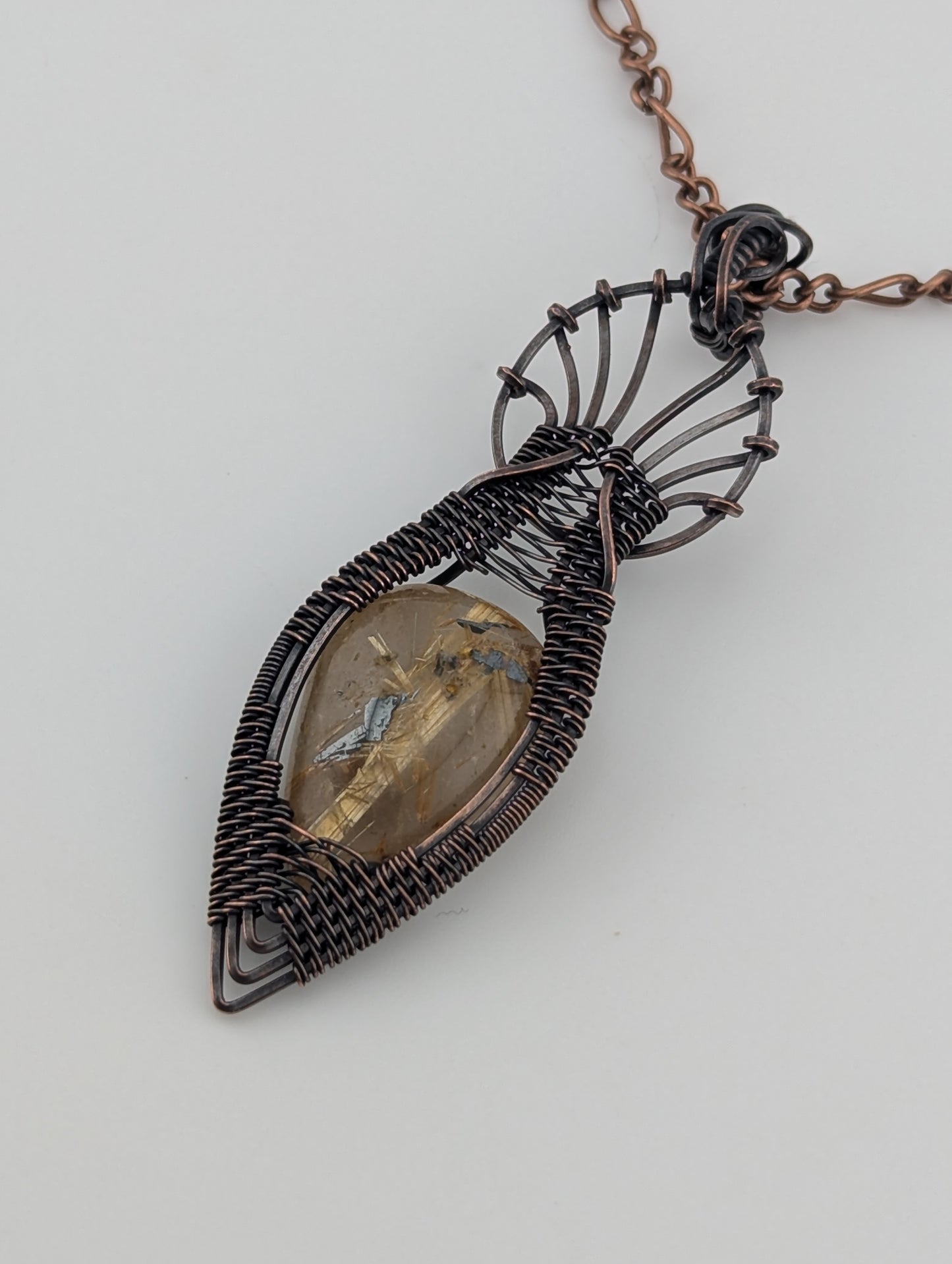 Golden Rutilated Quartz- Copper Wire Wrap- Divine Rays”