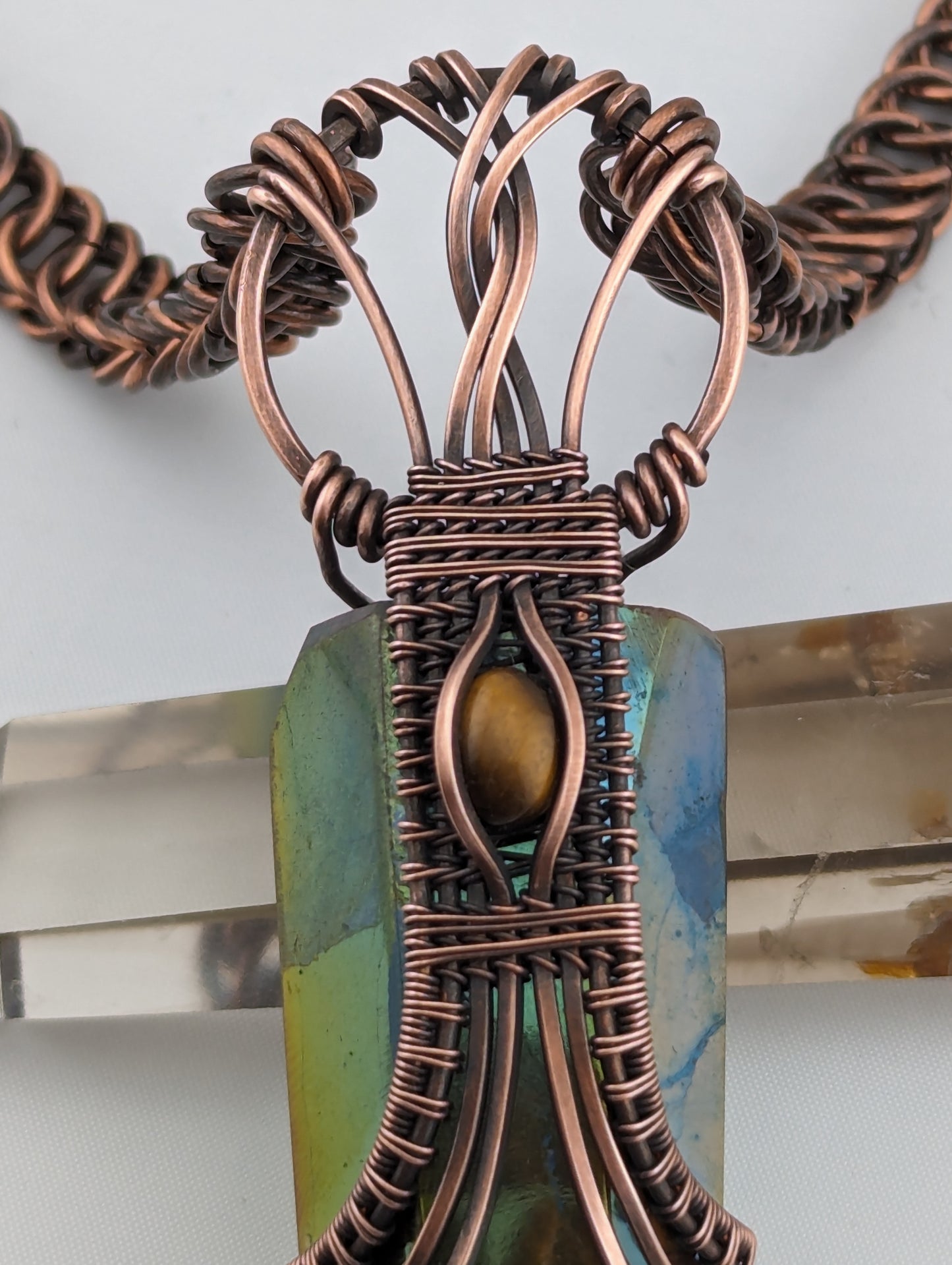 "Rainbow Courage" - Tiger's Eye Crystal Point Pendant