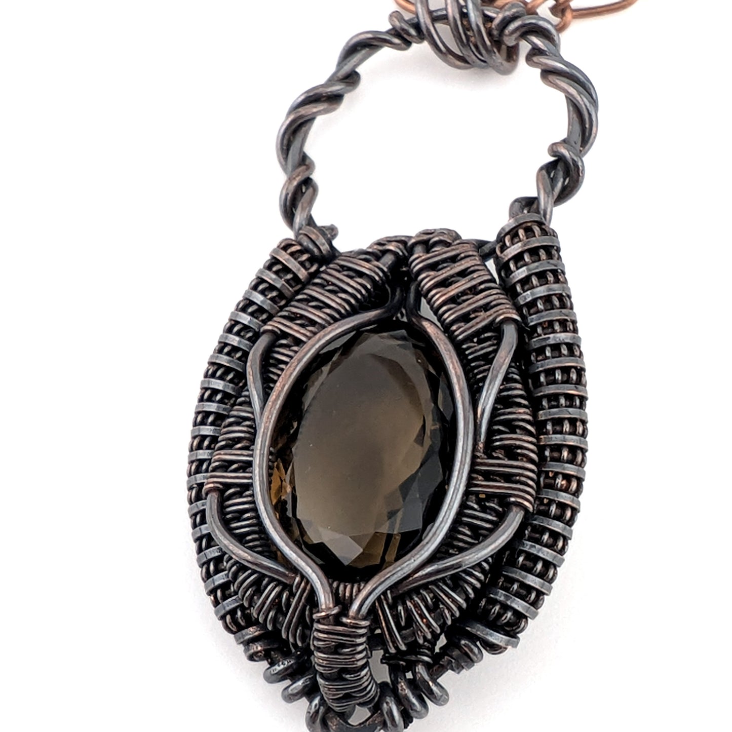 "Smoke Signals" - Faceted Smokey Quartz - Copper Pendant