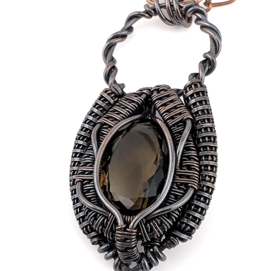 "Smoke Signals" - Faceted Smokey Quartz - Copper Pendant