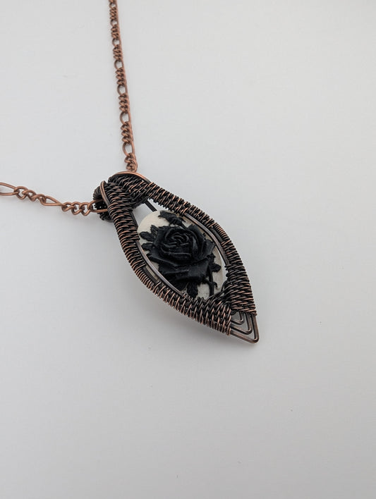Black Rose Copper Pendant - “Garden of Nyx”