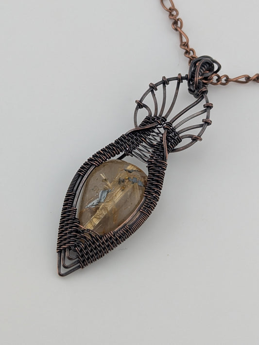 Golden Rutilated Quartz- Copper Wire Wrap- Divine Rays”