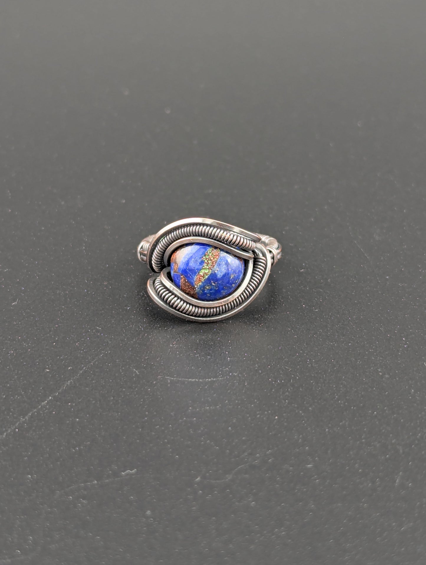 Wire Wrapped Lapis Lazuli Handmade Copper Ring Size 6