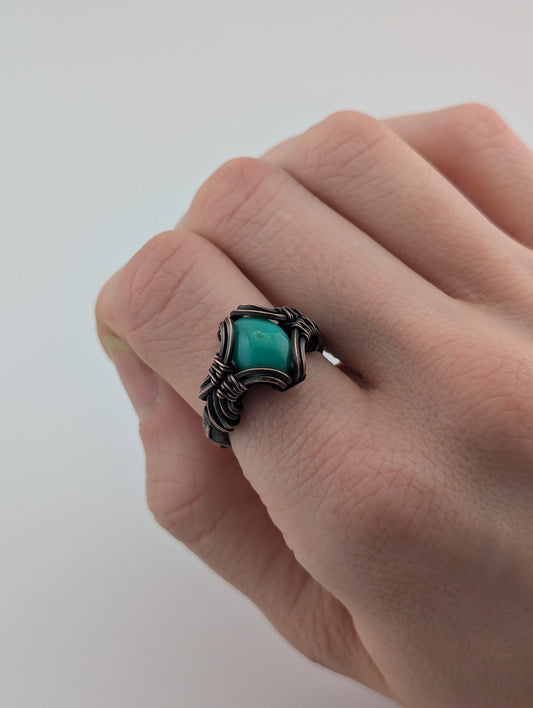 Chrysoprase - Copper Wire Wrapped Ring - Size 5.5