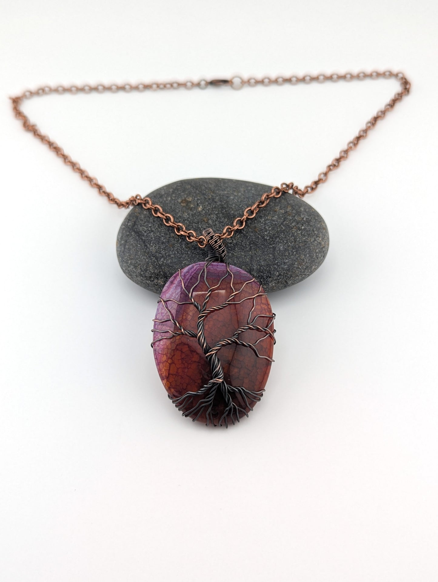 Tree of Life - Pink & Orange Dragon Vein Agate Pendant