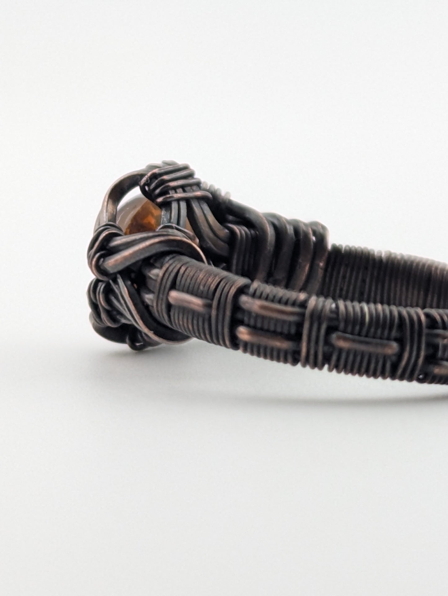 Sunset Stone Glass and Copper Wire Wrapped Ring Size 9