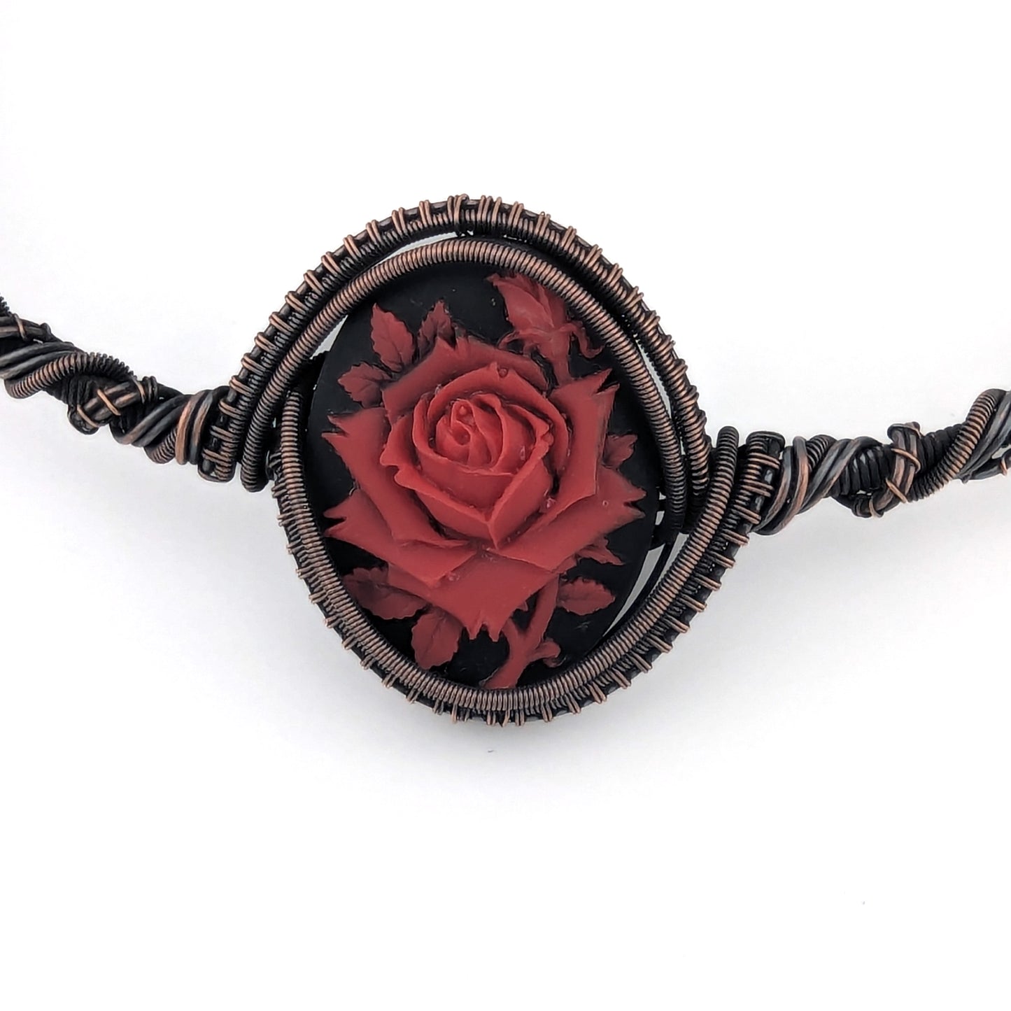 "Isadora" - Red Rose Cameo Copper Collar