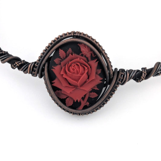 "Isadora" - Red Rose Cameo Copper Collar