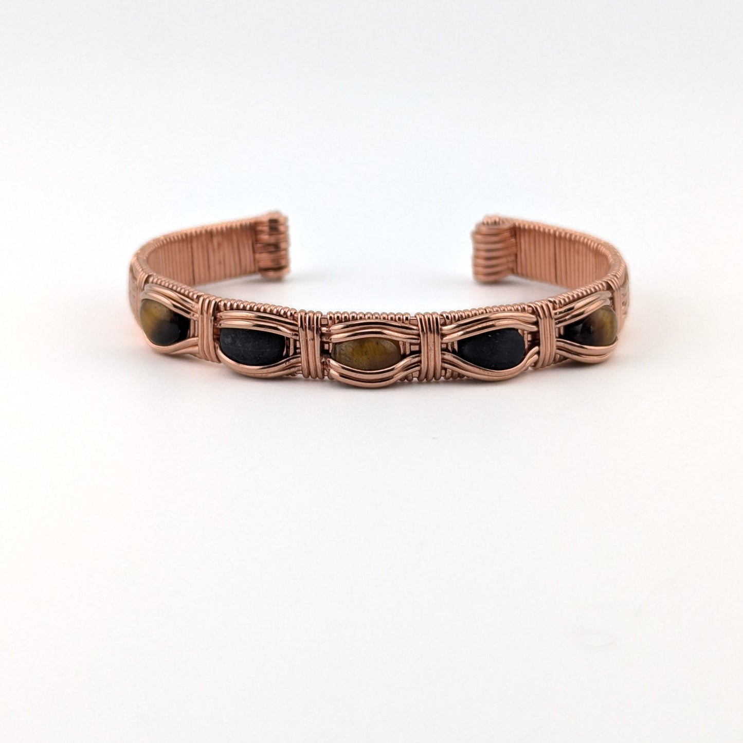 Tigers Eye and Onyx Copper Bangle Bracelet