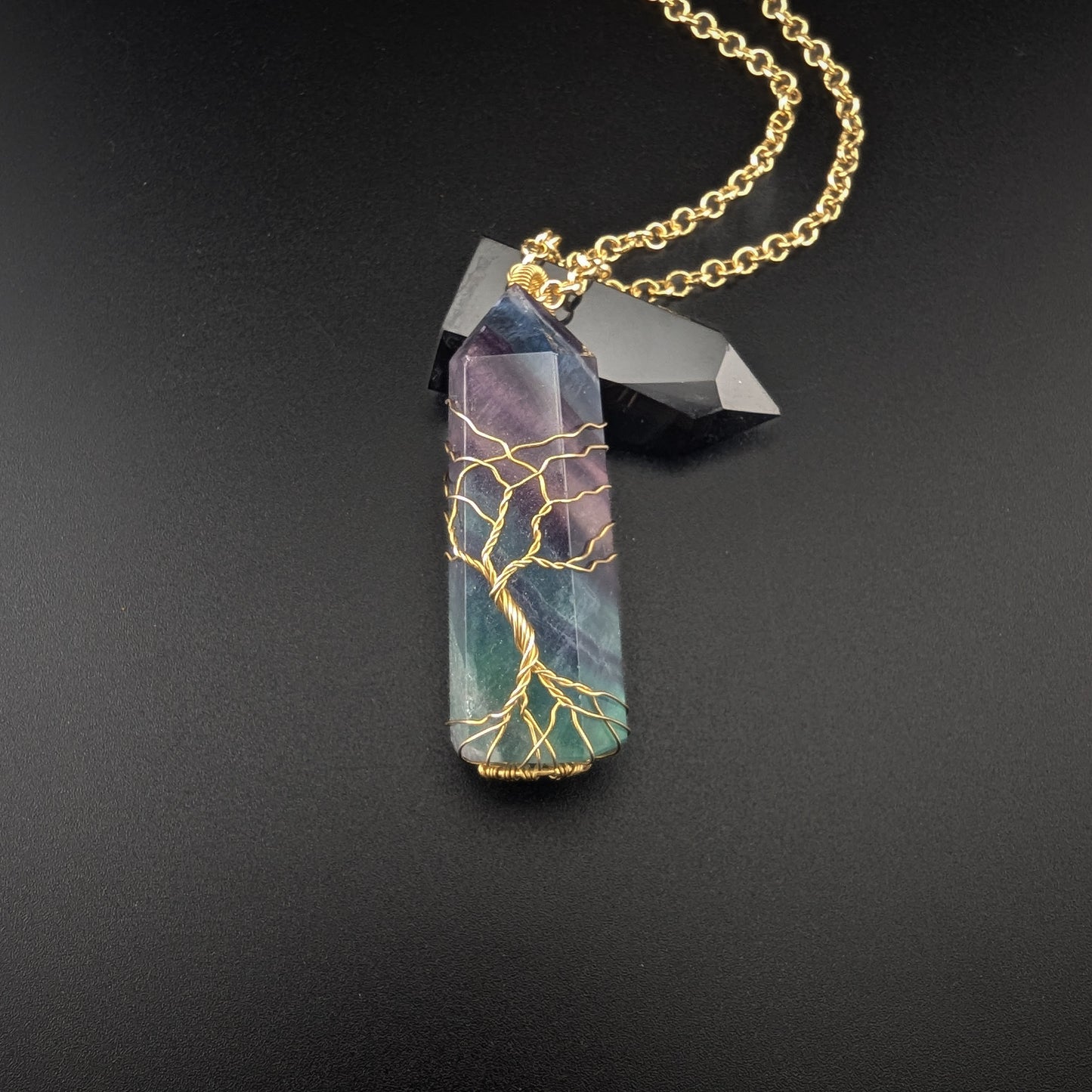 Fluorite Brass Tree of Life Necklace - "Forest Spirit"