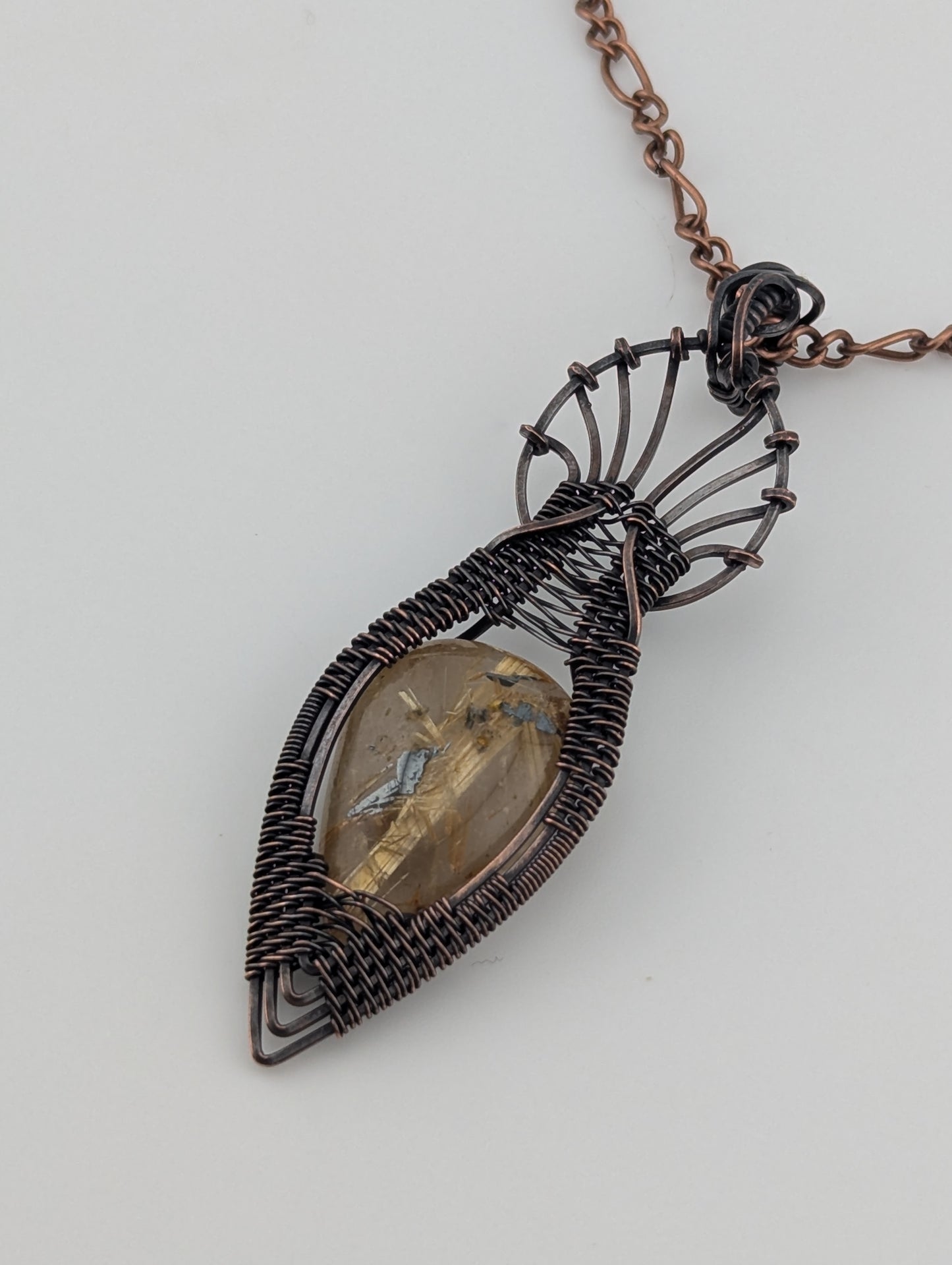 Golden Rutilated Quartz- Copper Wire Wrap- Divine Rays”