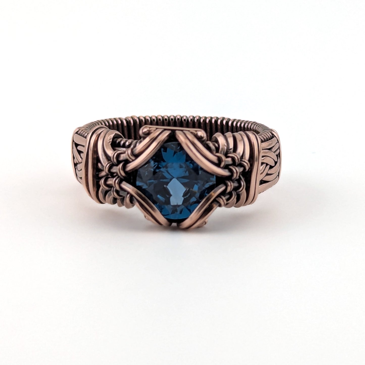 Lab Blue Topaz - Copper Brilliant Ring - Size 13.5