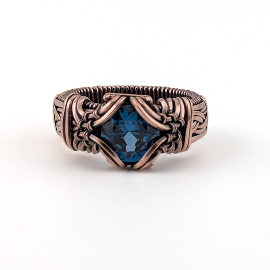 Lab Blue Topaz - Copper Brilliant Ring - Size 13.5