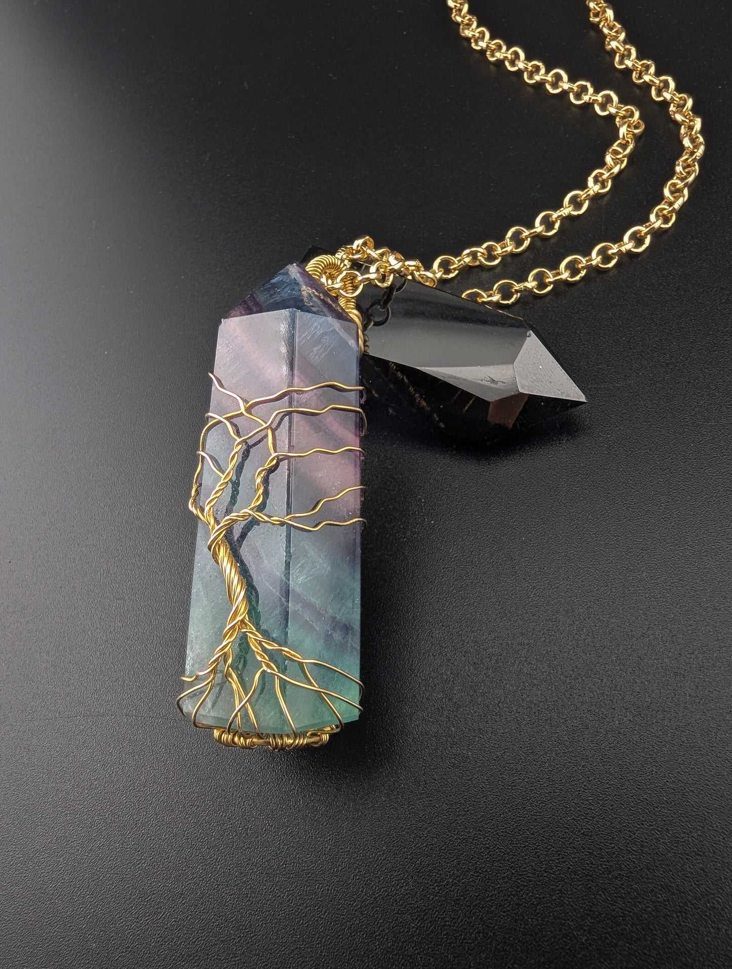 Fluorite Brass Tree of Life Necklace - "Forest Spirit"