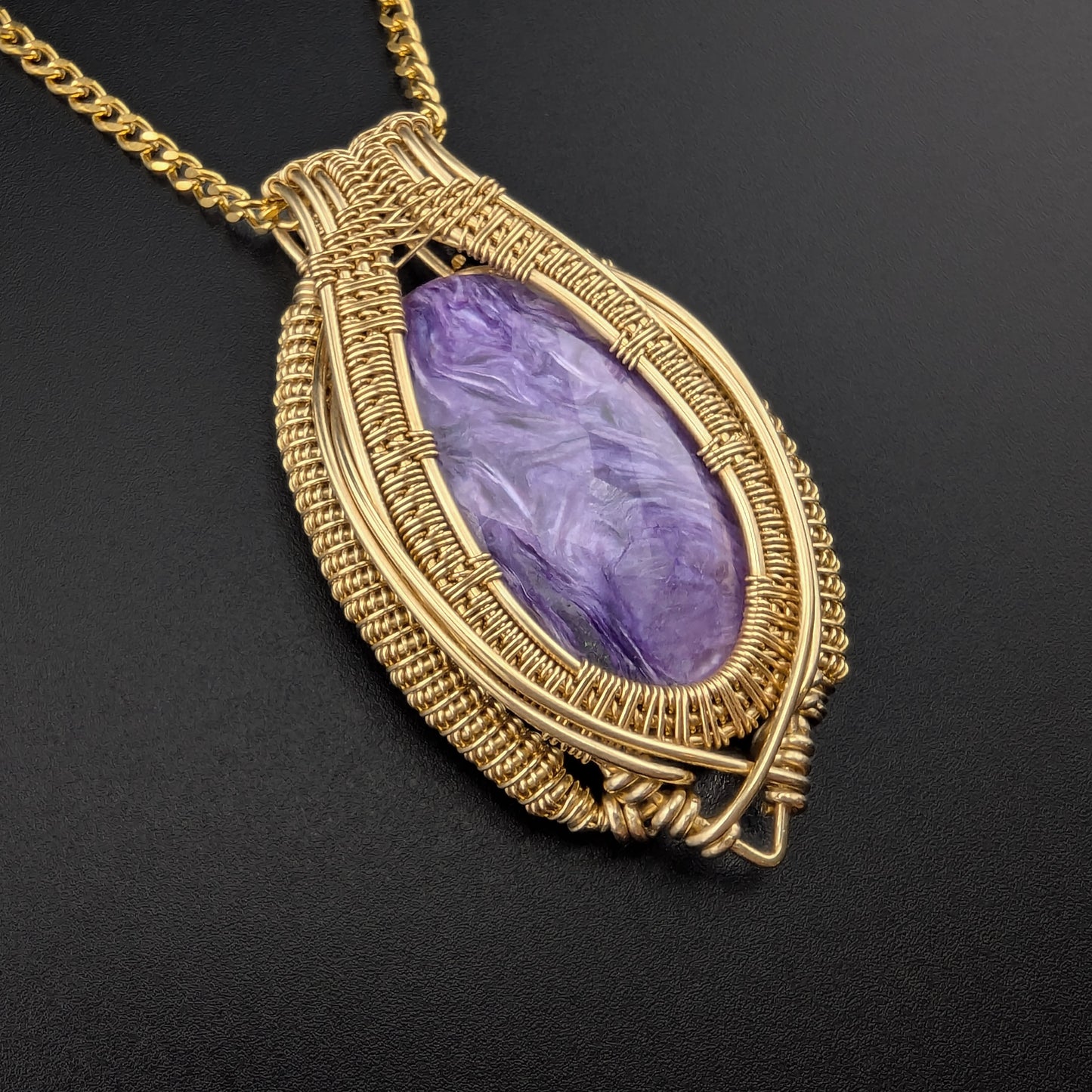 Charoite Brass Necklace - "Guilded Serenity"
