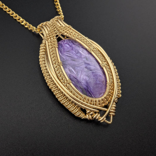 Charoite Brass Necklace - "Guilded Serenity"