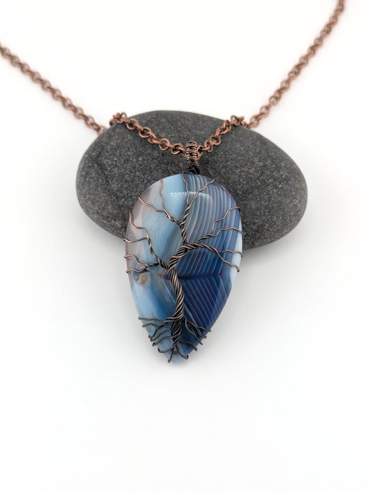 Tree of Life Pendant -Blue Banded Agate