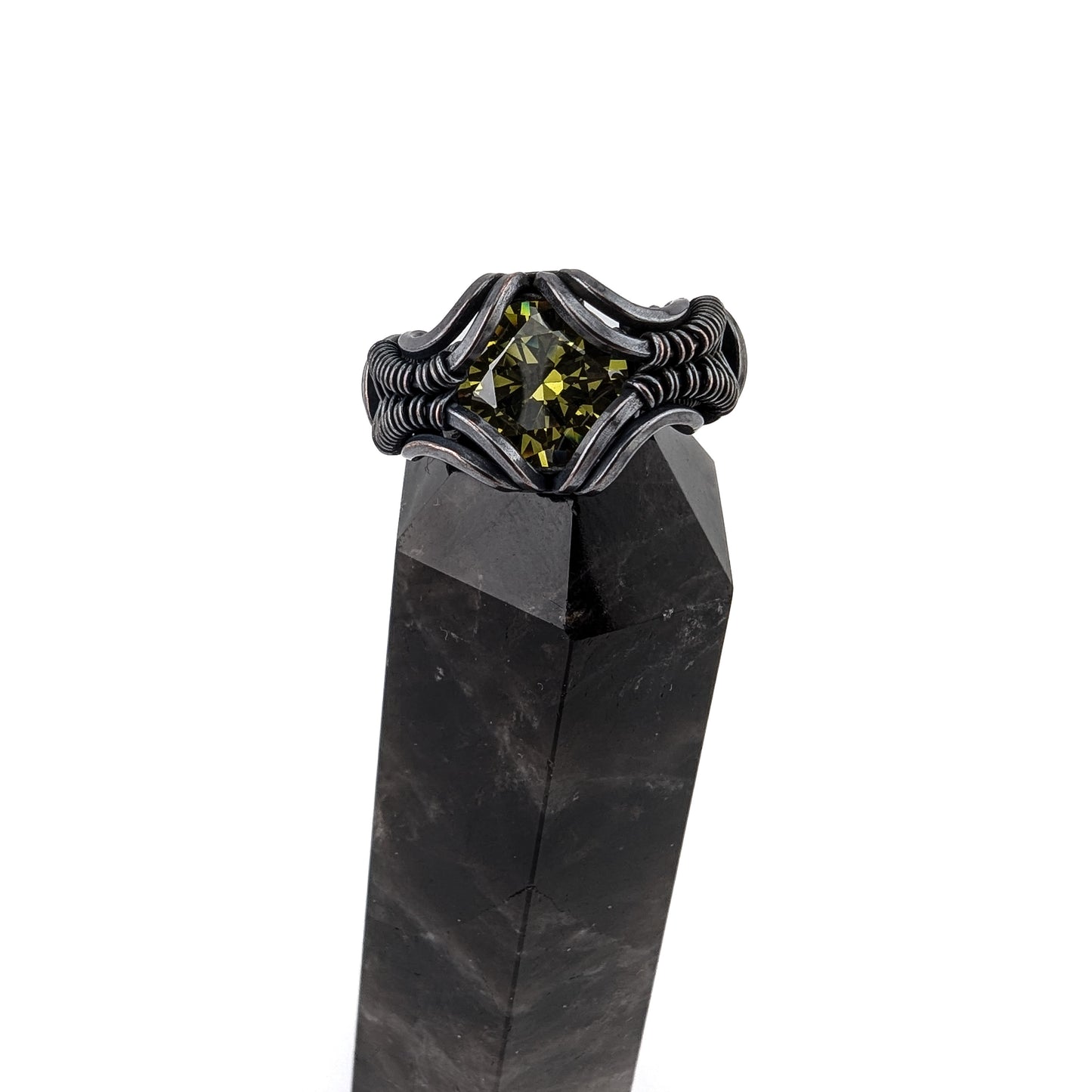 Pear CZ Ring -Copper Wire Wrapped Brilliant Light Design- Size 5