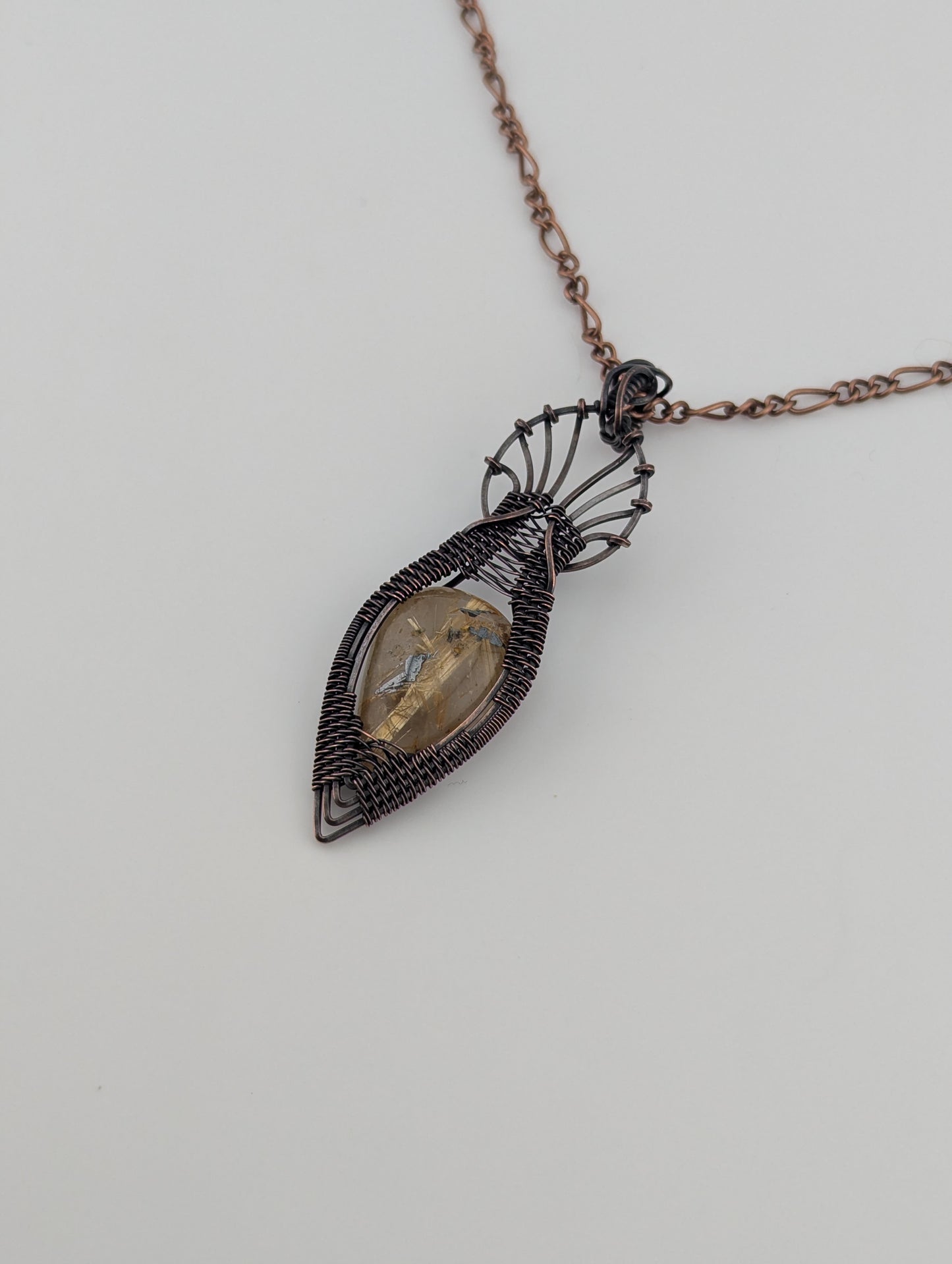 Golden Rutilated Quartz- Copper Wire Wrap- Divine Rays”