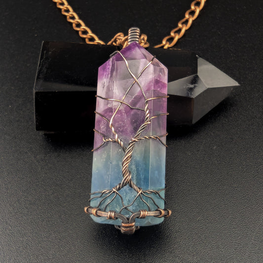Fluorite Copper Tree of Life Necklace - "Plum Tree"