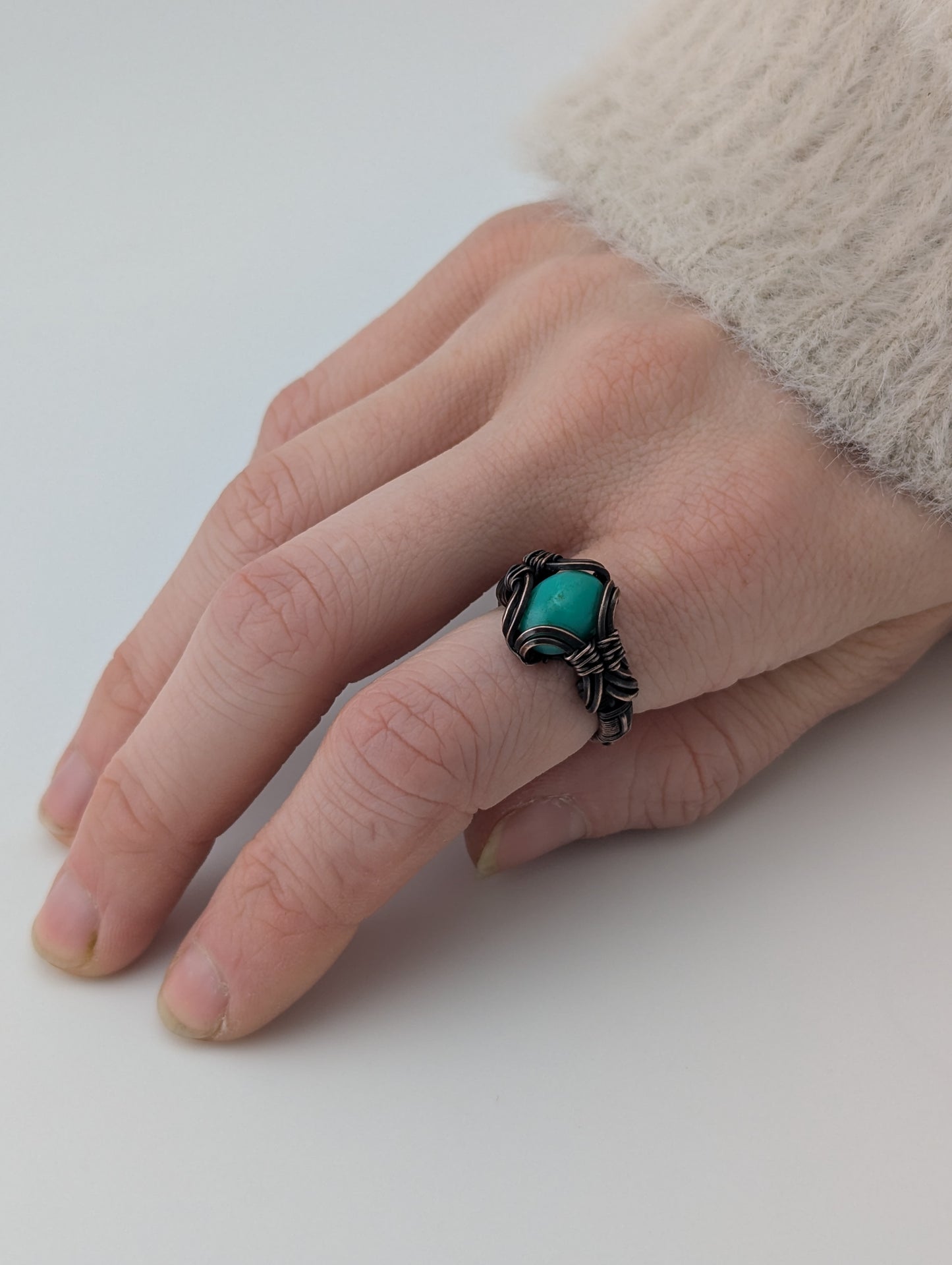 Chrysoprase - Copper Wire Wrapped Ring - Size 5.5