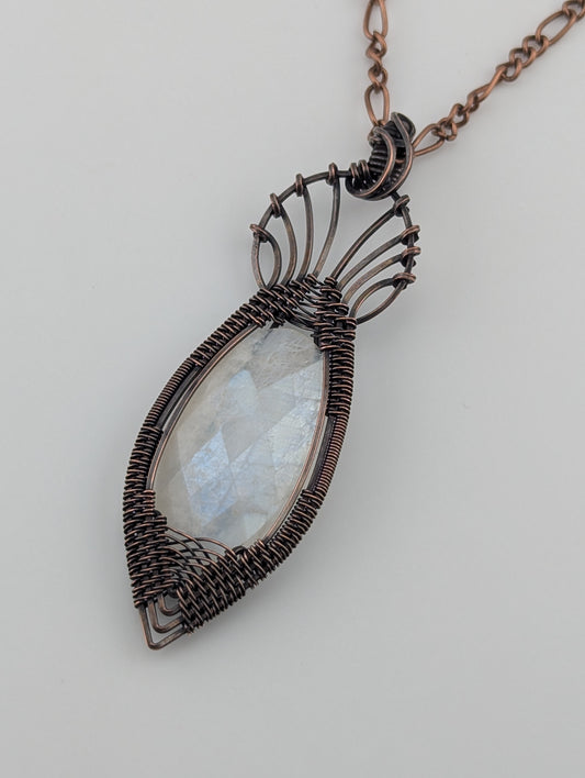 Moonstone Copper Pendant - “Lunar Wings”