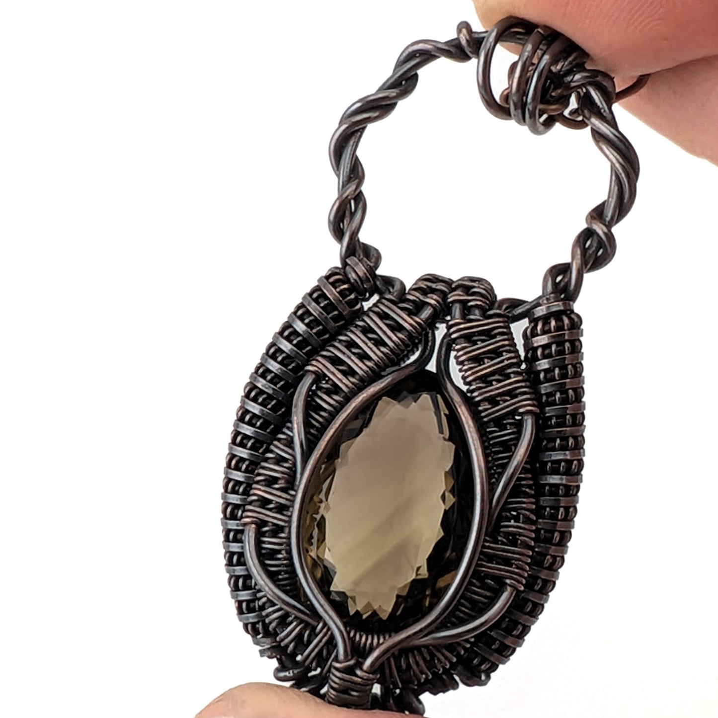 "Smoke Signals" - Faceted Smokey Quartz - Copper Pendant