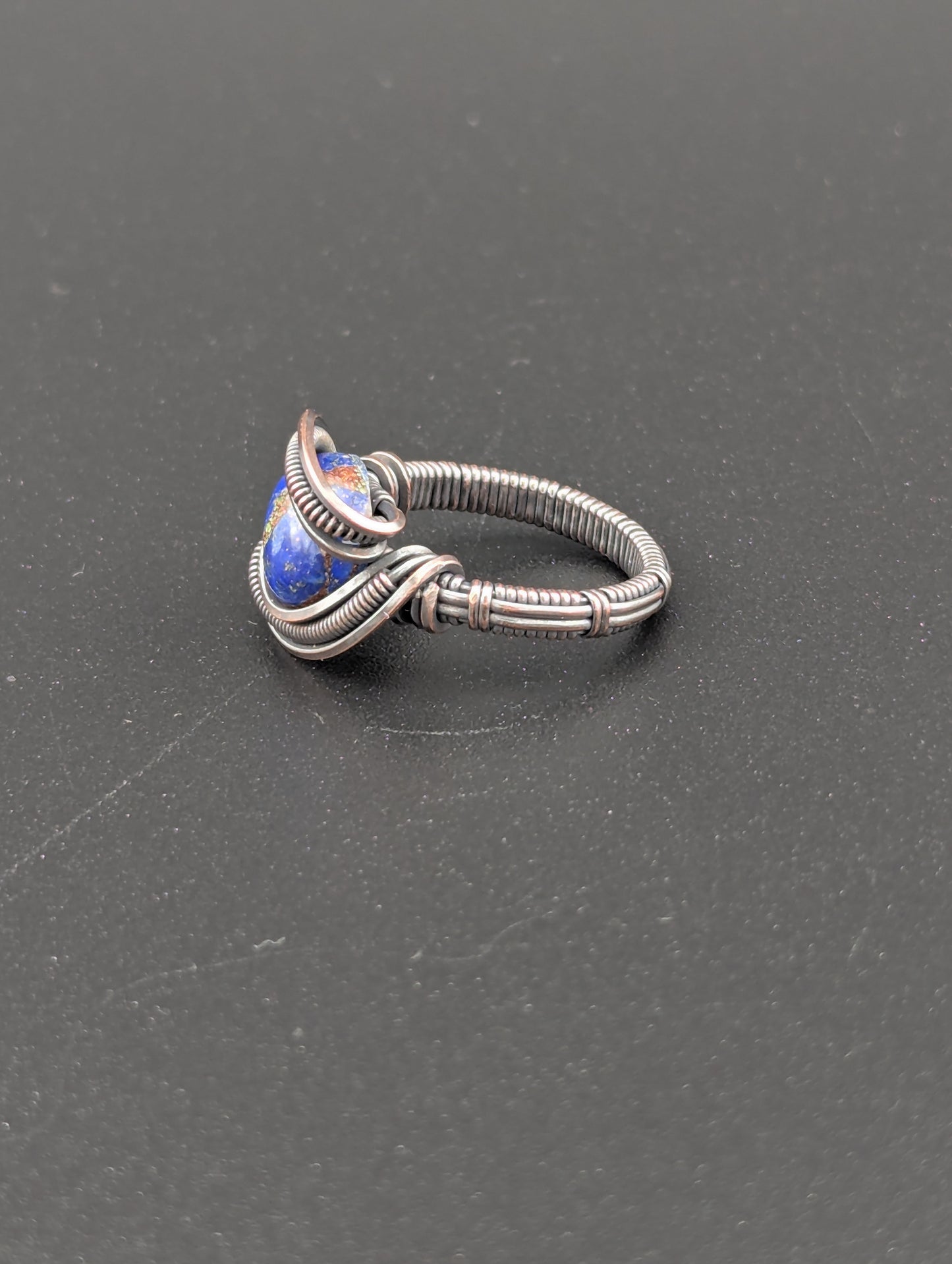 Wire Wrapped Lapis Lazuli Handmade Copper Ring Size 6
