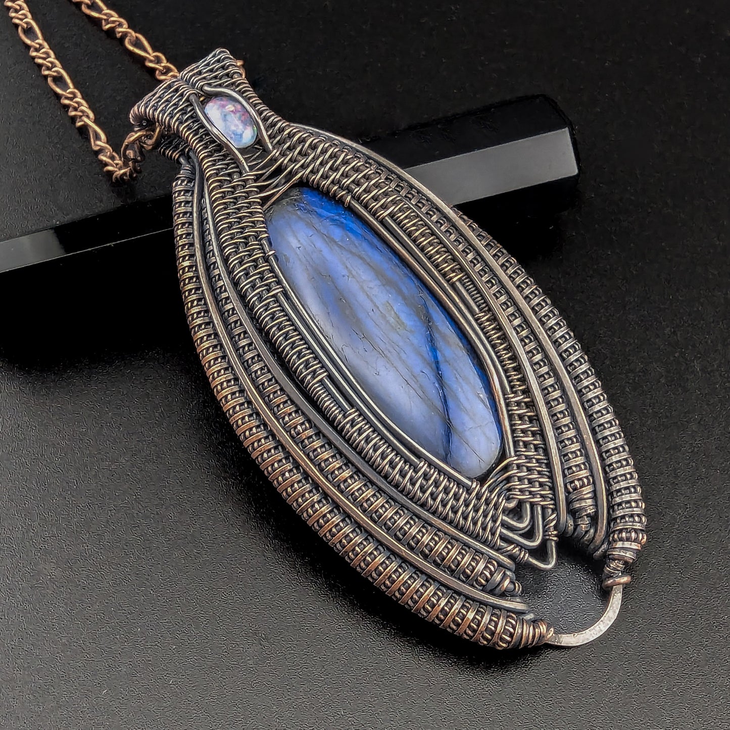 Labradorite and Opal Copper Wire Wrap Pendant - "Gaze of the Evil Eye"