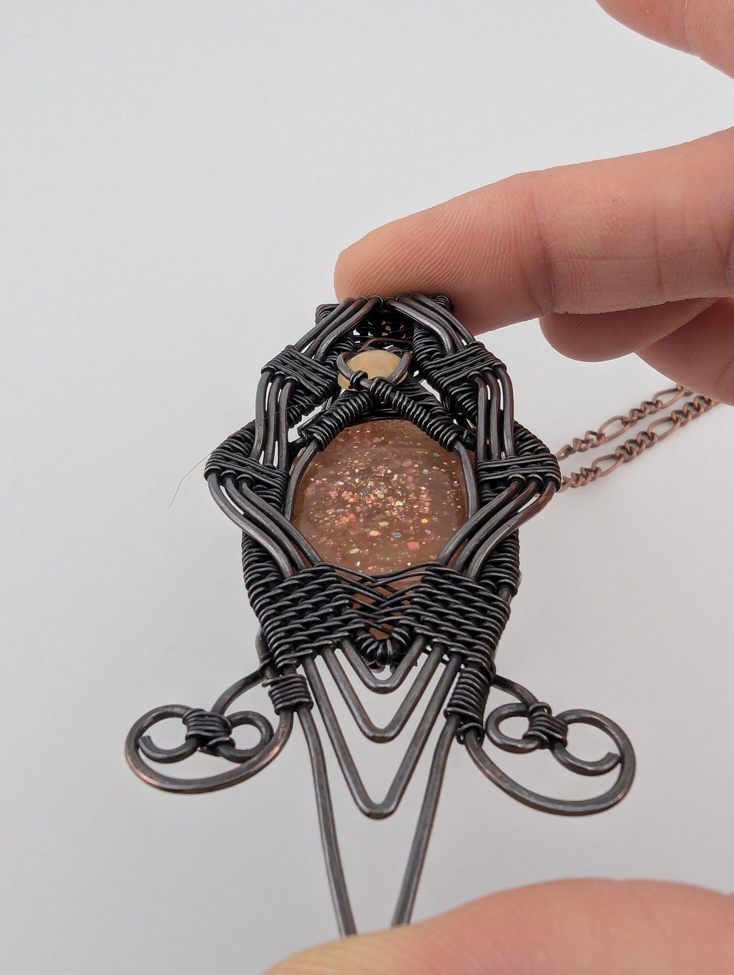 Sun/Moon Stone & Opal - Copper Pendant - "Syzygy"