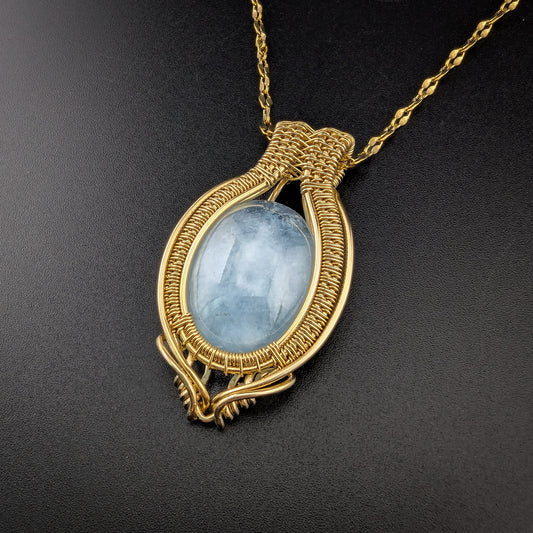 Aquamarine Brass Necklace - "Second Sight"