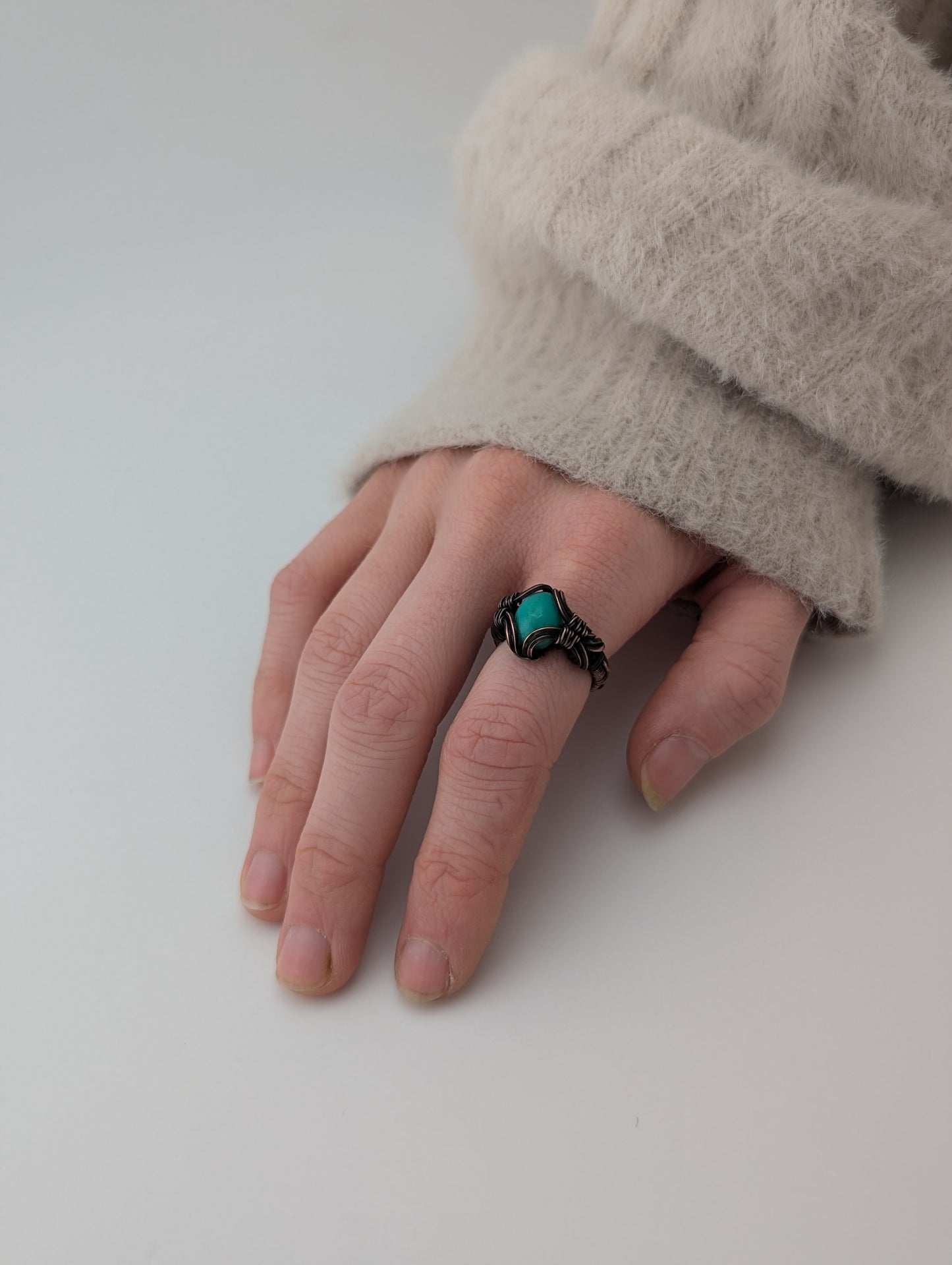 Chrysoprase - Copper Wire Wrapped Ring - Size 5.5