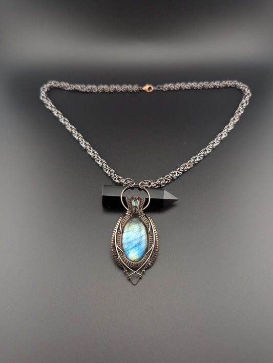 "Crystal Tiger" - Labradorite and Mystic Topaz Amulet