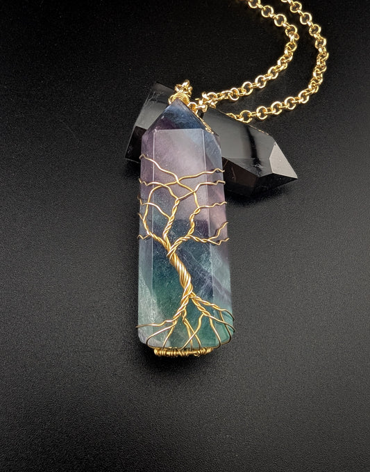 Fluorite Brass Tree of Life Necklace - "Forest Spirit"
