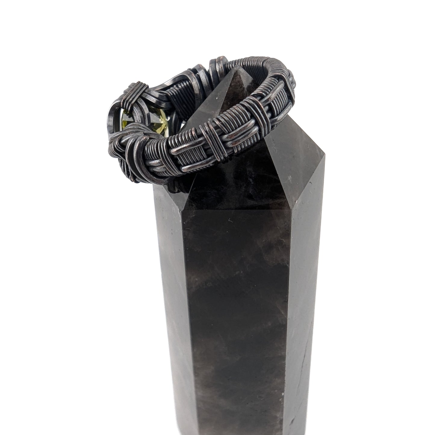 Pear CZ Ring -Copper Wire Wrapped Brilliant Light Design- Size 5