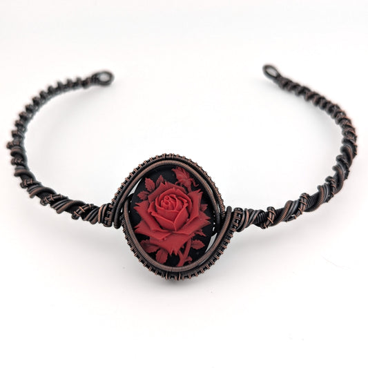 "Isadora" - Red Rose Cameo Copper Collar