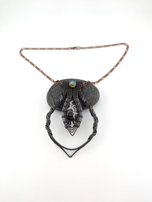 Wire Wrapped Septarian and Ethiopian Opal Handmade Copper Pendant Necklace