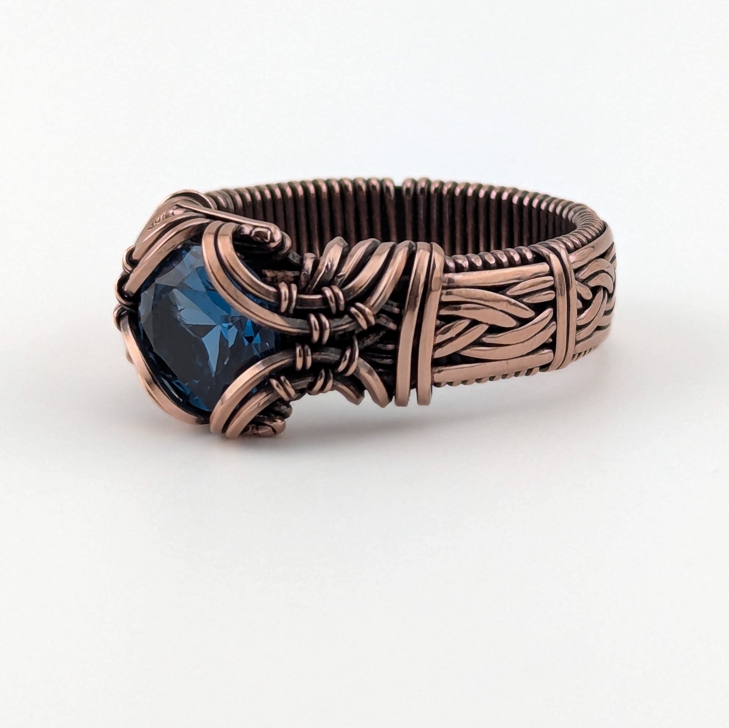 Lab Blue Topaz - Copper Brilliant Ring - Size 13.5