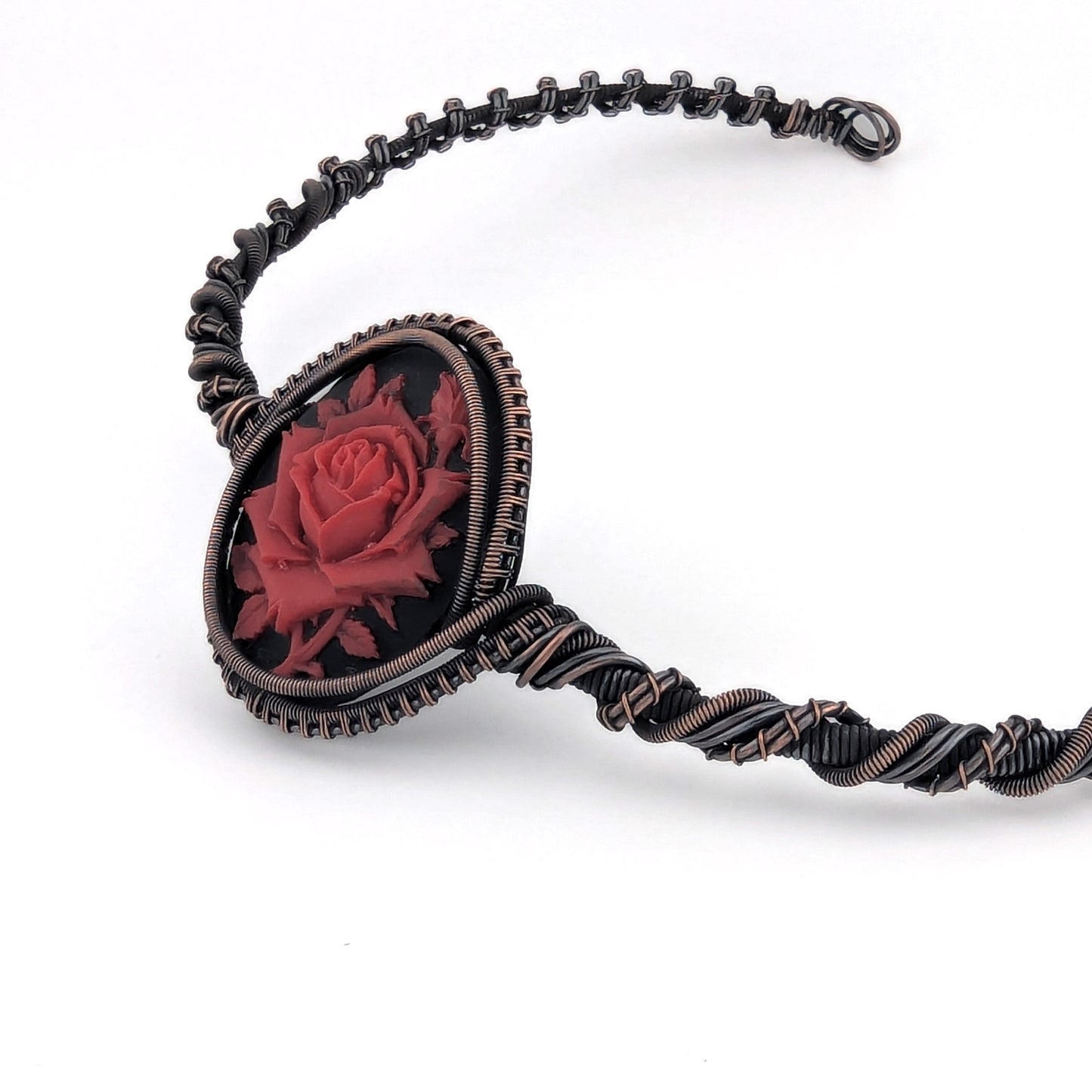"Isadora" - Red Rose Cameo Copper Collar