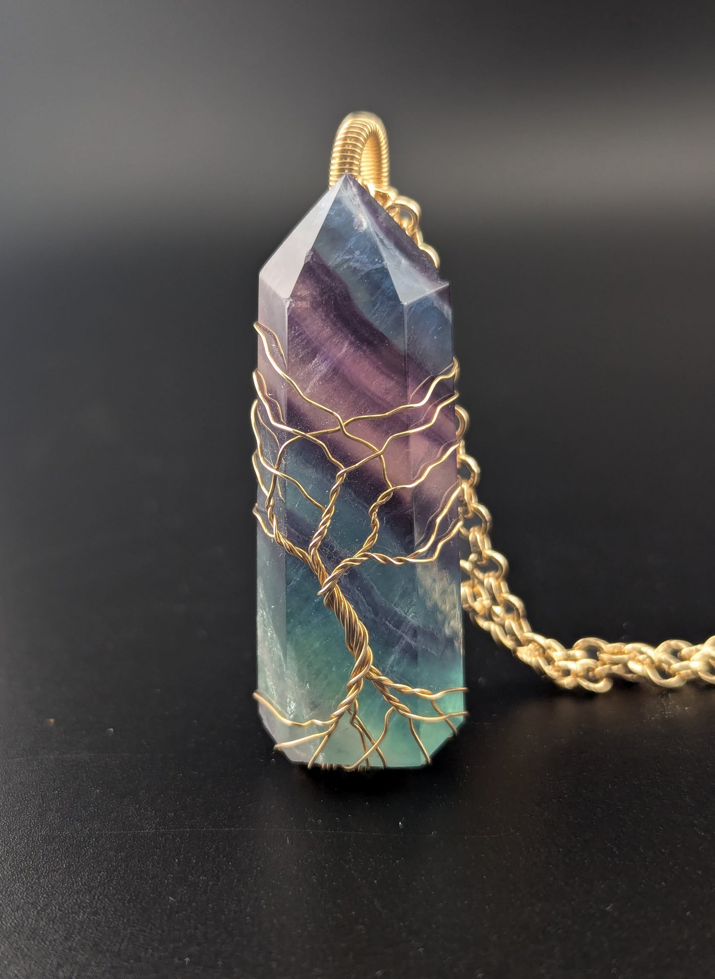 Fluorite Brass Tree of Life Necklace - "Forest Spirit"