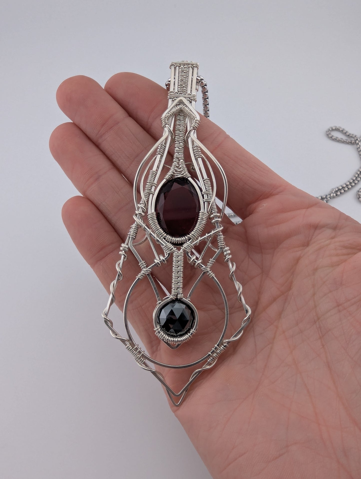 Hydro Garnet &Hematite Sterling Silver Wire Wrap