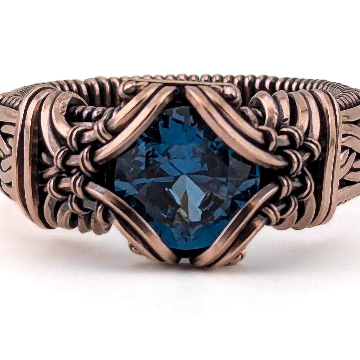 Lab Blue Topaz - Copper Brilliant Ring - Size 13.5