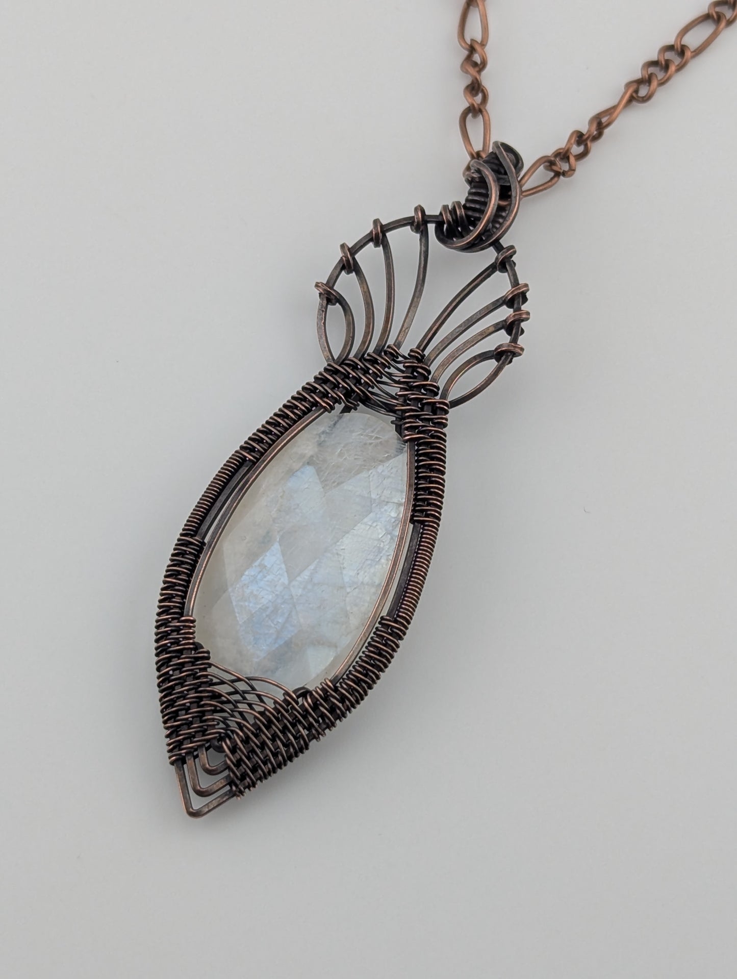 Moonstone Copper Pendant - “Lunar Wings”