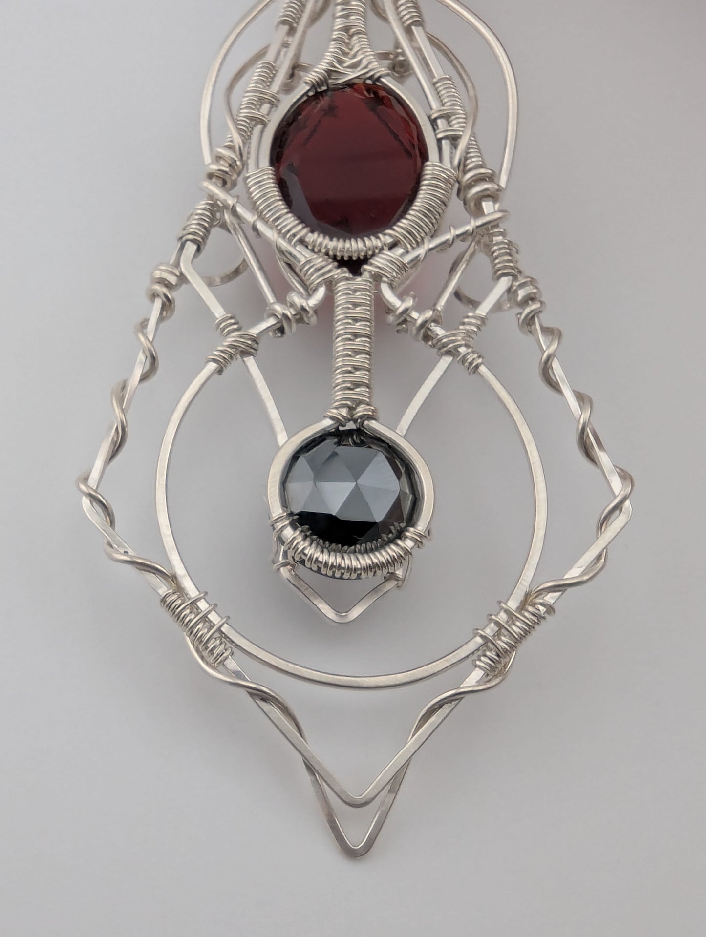Hydro Garnet &Hematite Sterling Silver Wire Wrap